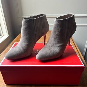 Coach Slate Suede Ankle Booties with Snakeskin Heel